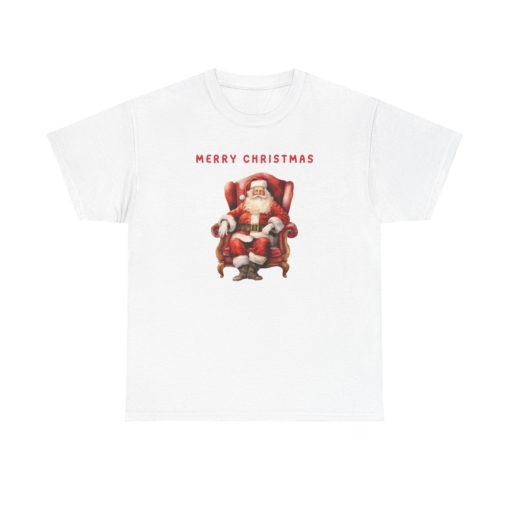 Merry Christmas Santa Throne Printed T-Shirt 100% Cotton Novelty Santa Claus Xmas Tee Gift