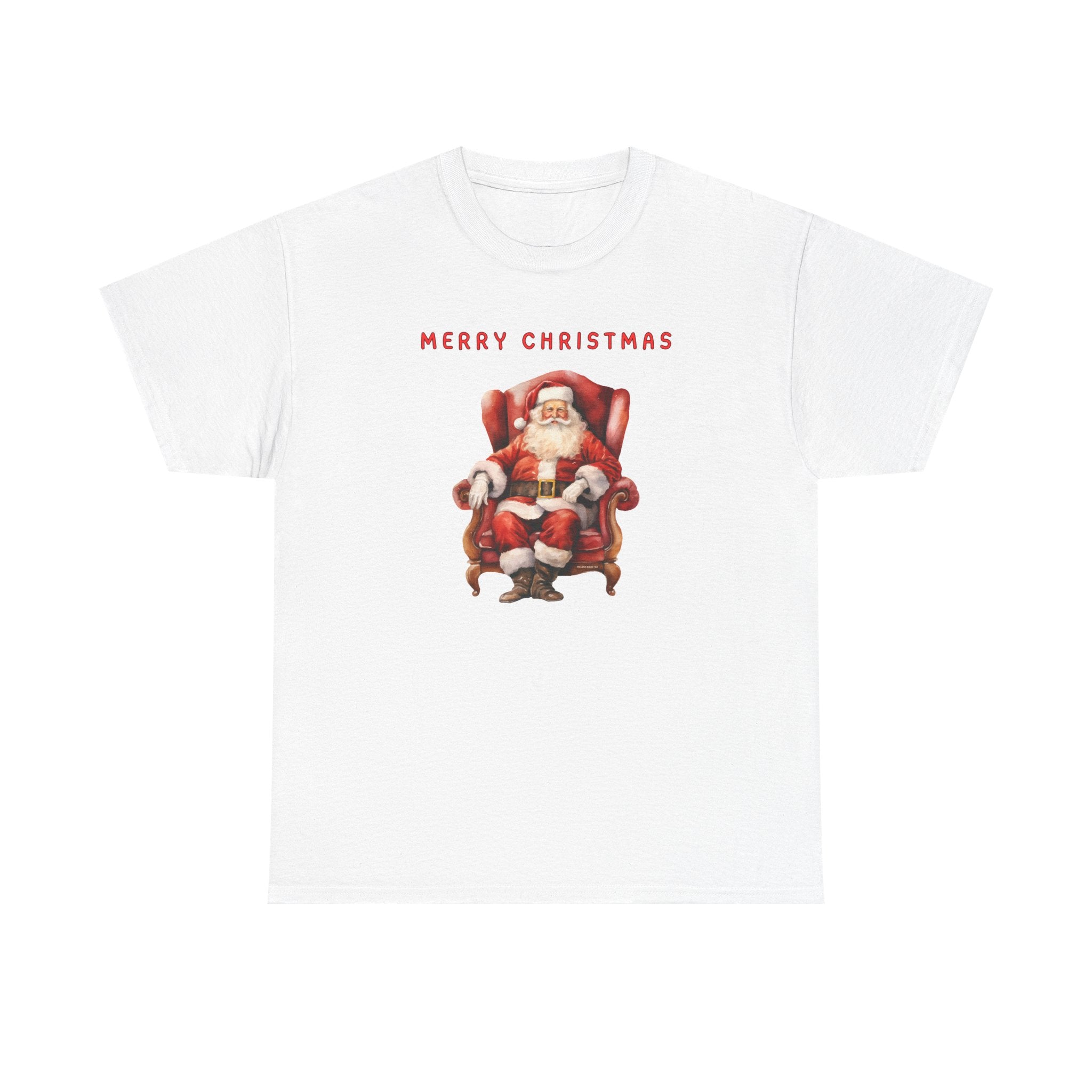 Merry Christmas Santa Throne Printed T-Shirt 100% Cotton Novelty Santa Claus Xmas Tee Gift