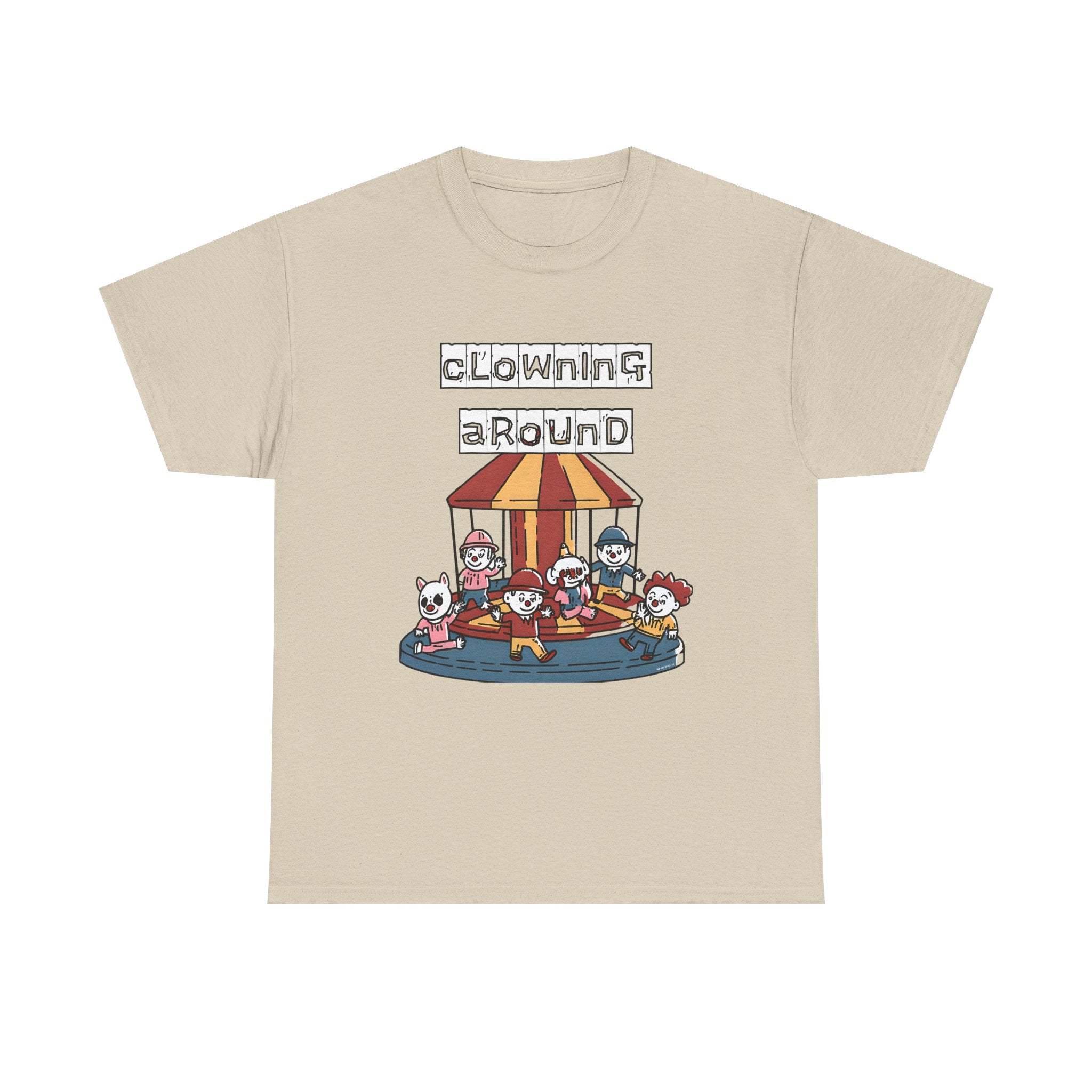 Clowning Around Novelty Printed T-Shirt 100% Cotton Weird Clown Merry Go Round Halloween Tee