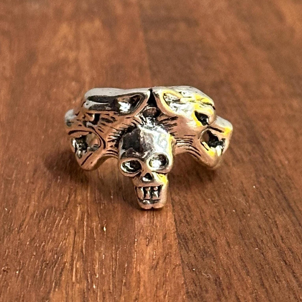 Wolf & Skull Gothic Statement Ring Halloween Biker Ring Silver Tone - Size P