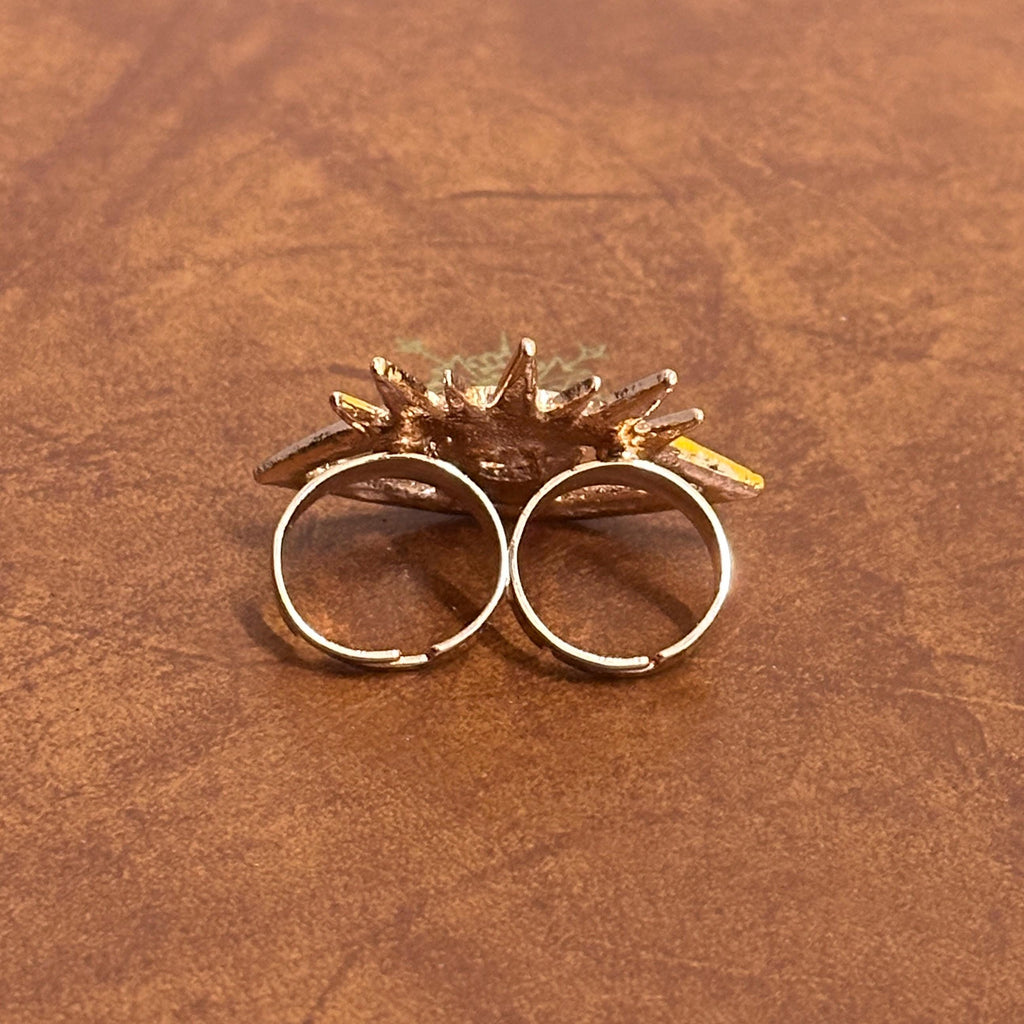 Unique Diamante Illuminati Eye Ring Double Finger Gold Tone Adjustable Size