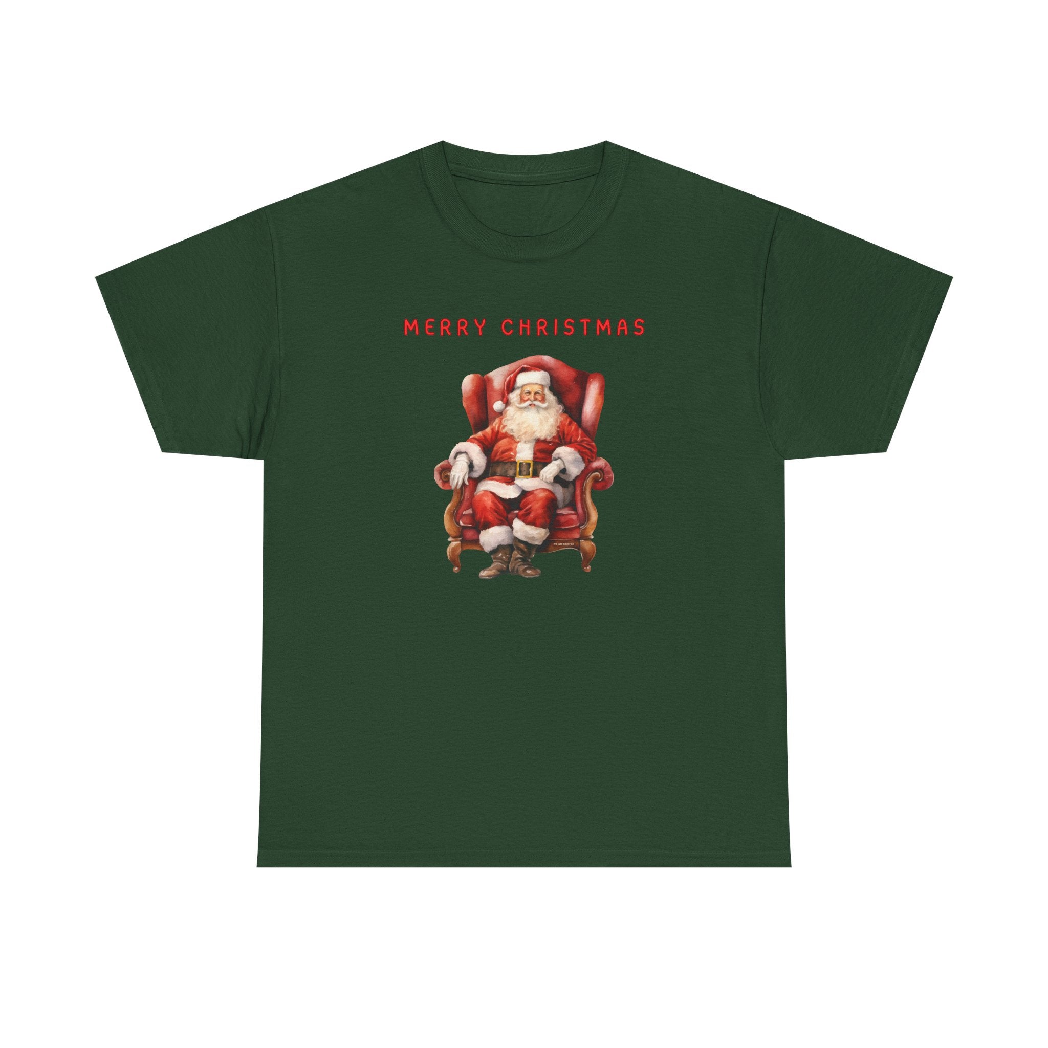 Merry Christmas Santa Throne Printed T-Shirt 100% Cotton Novelty Santa Claus Xmas Tee Gift