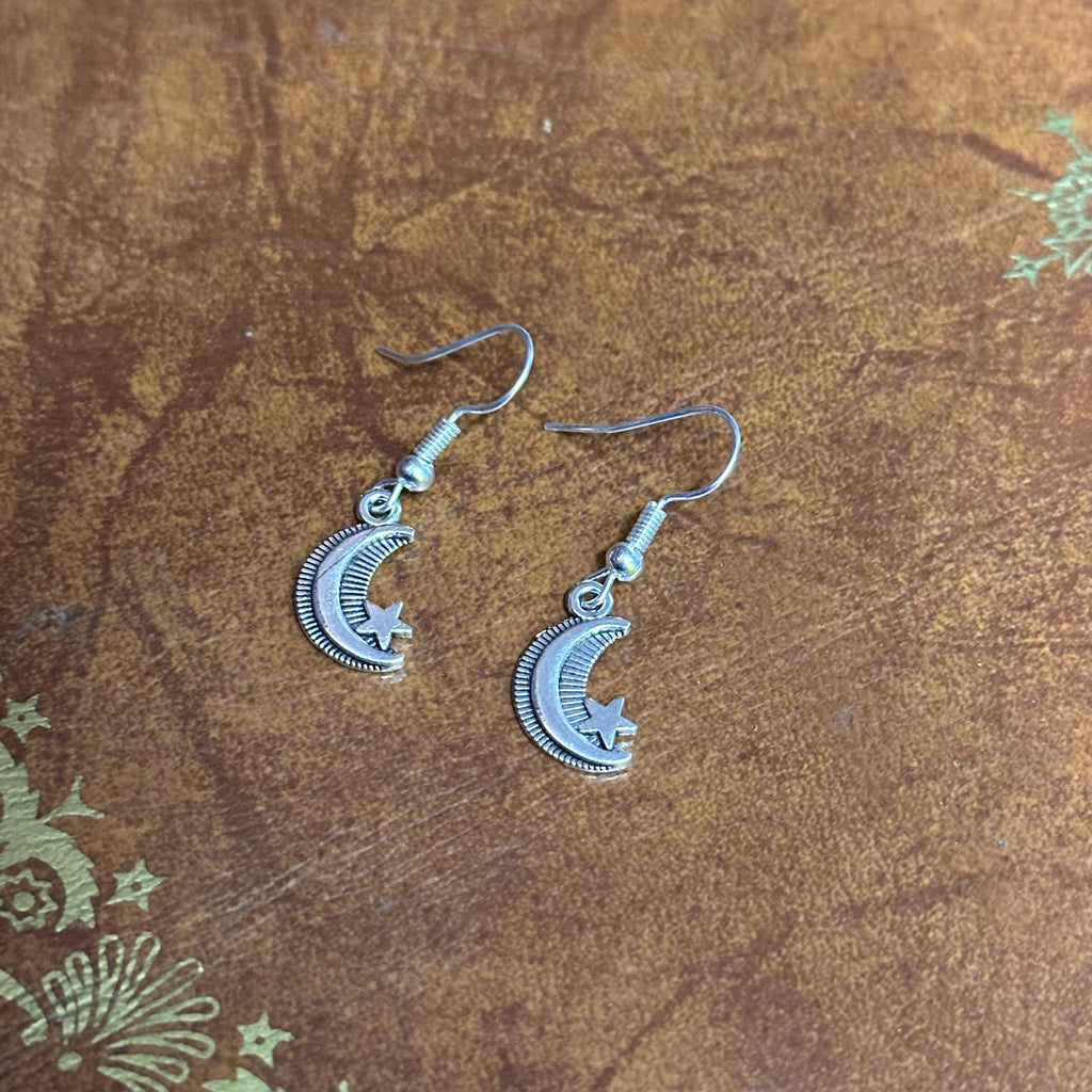 Crescent Moon Charm Drop Earrings