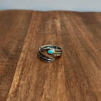 Boho Hippie Tribal Feather Ring Green Black Silver Tone - Size S