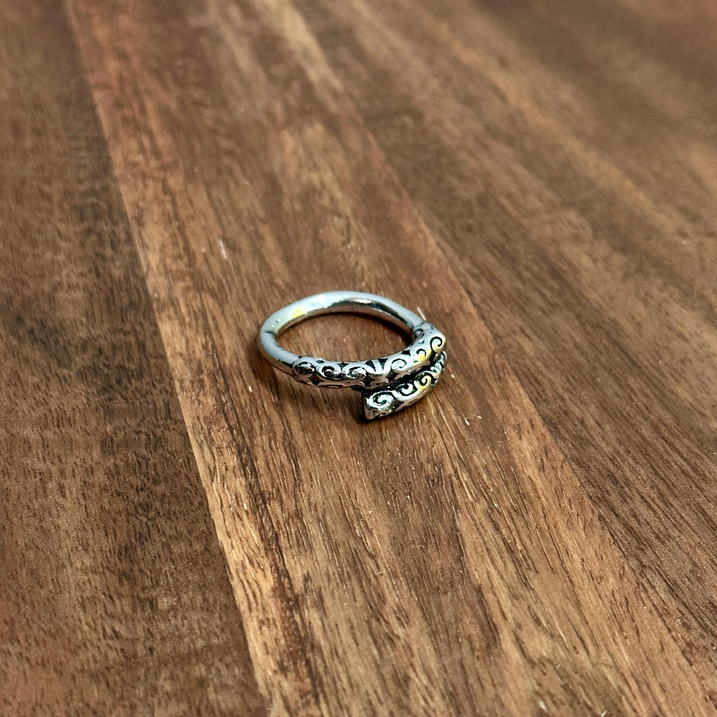 Celtic Patterned Stackable Open Ring Silver Tone - Size P