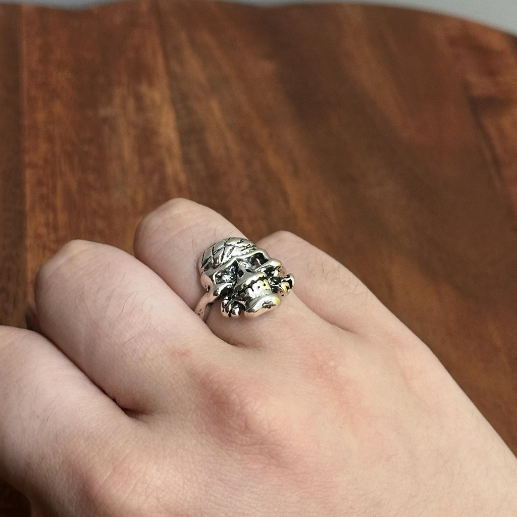 Alternative Gothic Biker Skull & Crossbones Bandana Ring Silver Tone Halloween Pirate Ring - Various