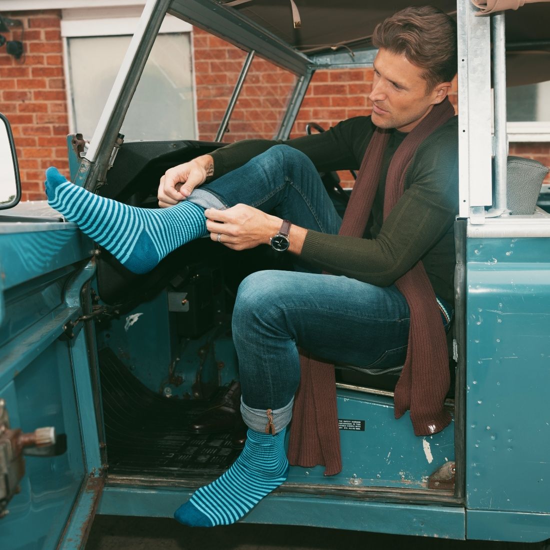 Sky Blue Narrow Striped Bamboo Socks