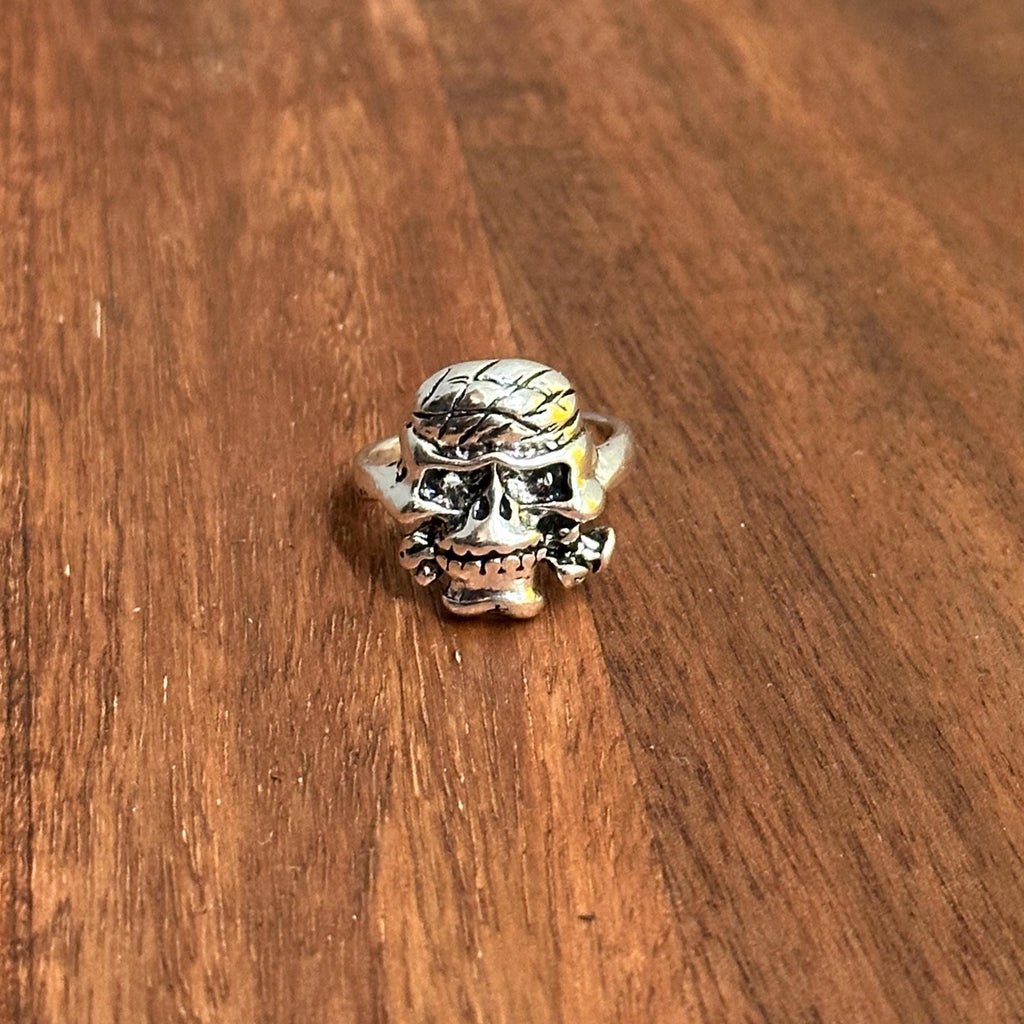 Alternative Gothic Biker Skull & Crossbones Bandana Ring Silver Tone Halloween Pirate Ring - Various