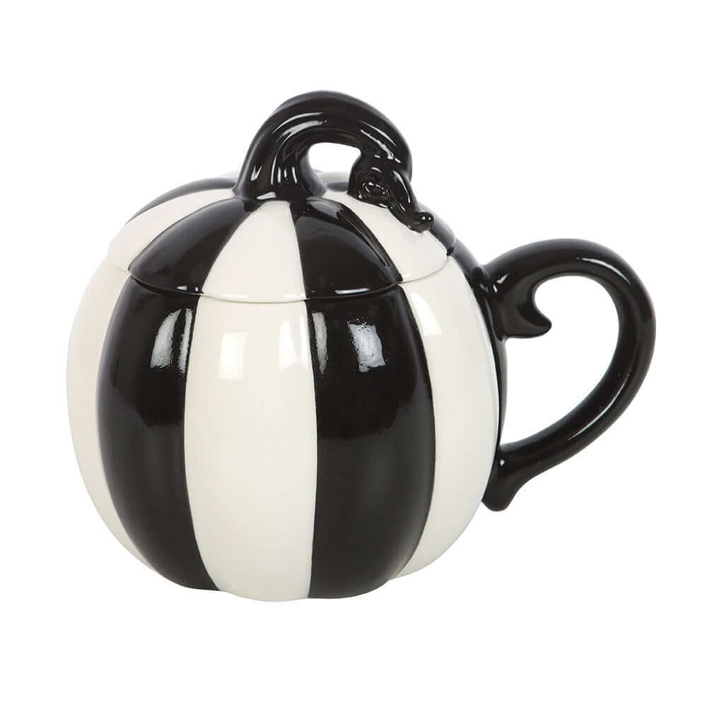 Gothic Gifts Black and White Striped Pumpkin Teapot