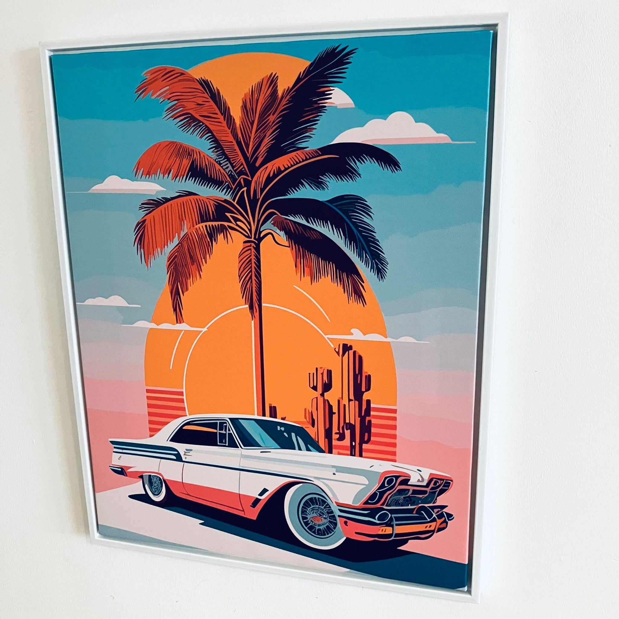 Framed Miami Muscle Car Print 50cm