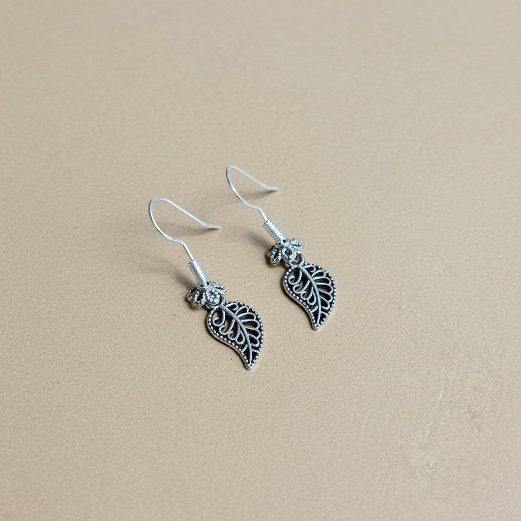 Patterned Leaf Charm Drop Earrings