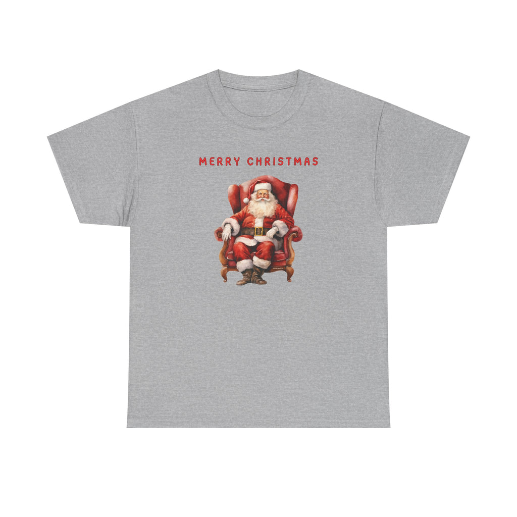 Merry Christmas Santa Throne Printed T-Shirt 100% Cotton Novelty Santa Claus Xmas Tee Gift