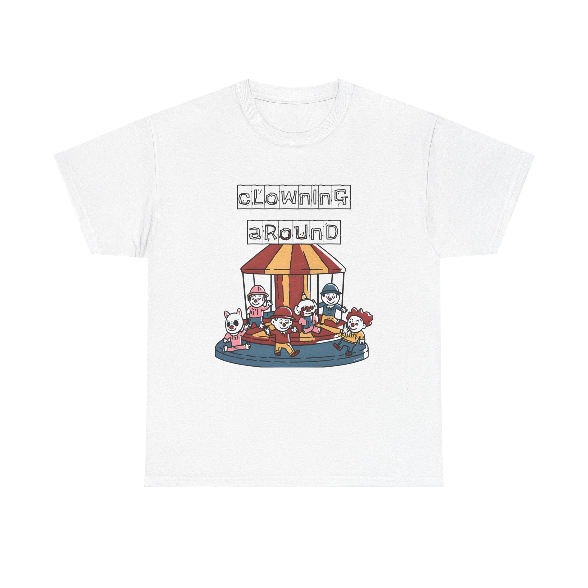 Clowning Around Novelty Printed T-Shirt 100% Cotton Weird Clown Merry Go Round Halloween Tee