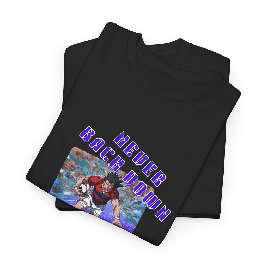 Never Back Down Anime Rugby Printed T-Shirt 100% Cotton Novelty Rugby Sports Tee Gift