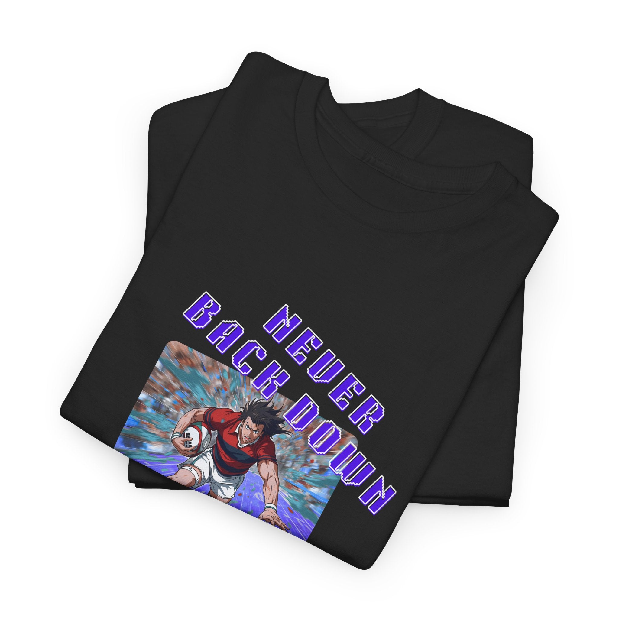 Never Back Down Anime Rugby Printed T-Shirt 100% Cotton Novelty Rugby Sports Tee Gift