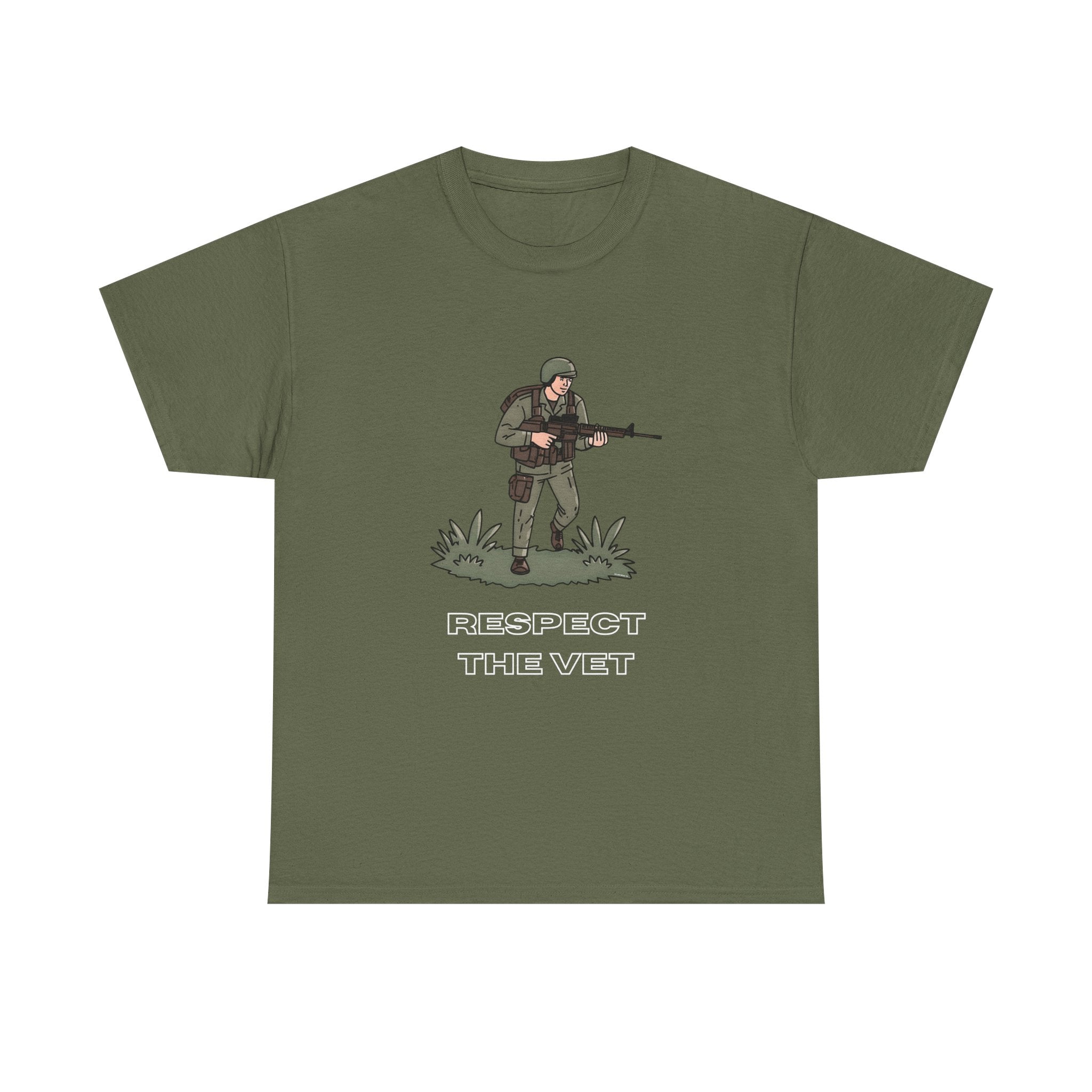 Respect The Vet Printed T-Shirt 100% Cotton Novelty Army Soldier Veteran Tee