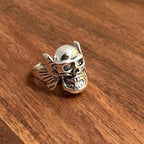 Alternative Gothic Biker Winged Skull Statement Ring Silver Tone - Various Sizes