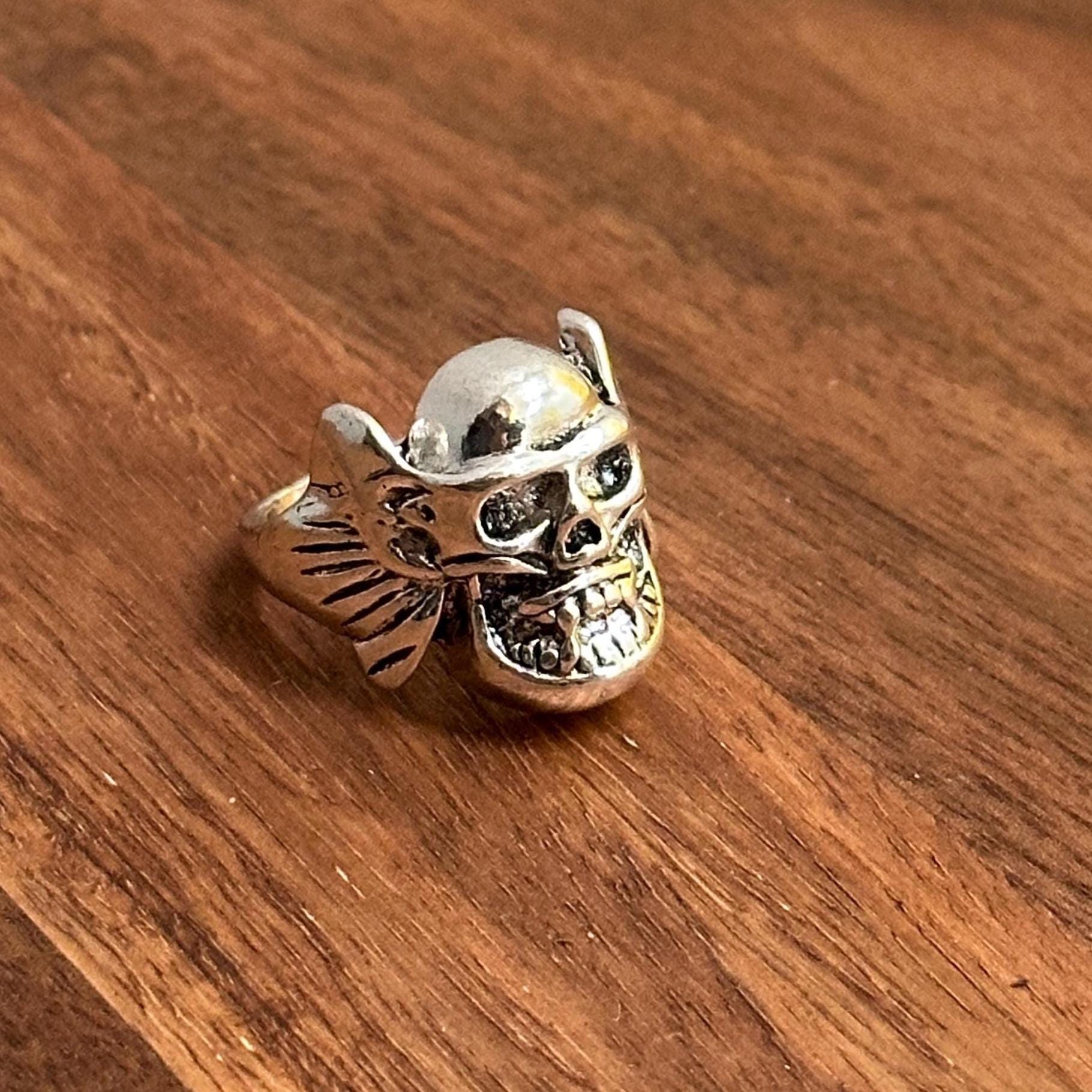 Alternative Gothic Biker Winged Skull Statement Ring Silver Tone - Various Sizes