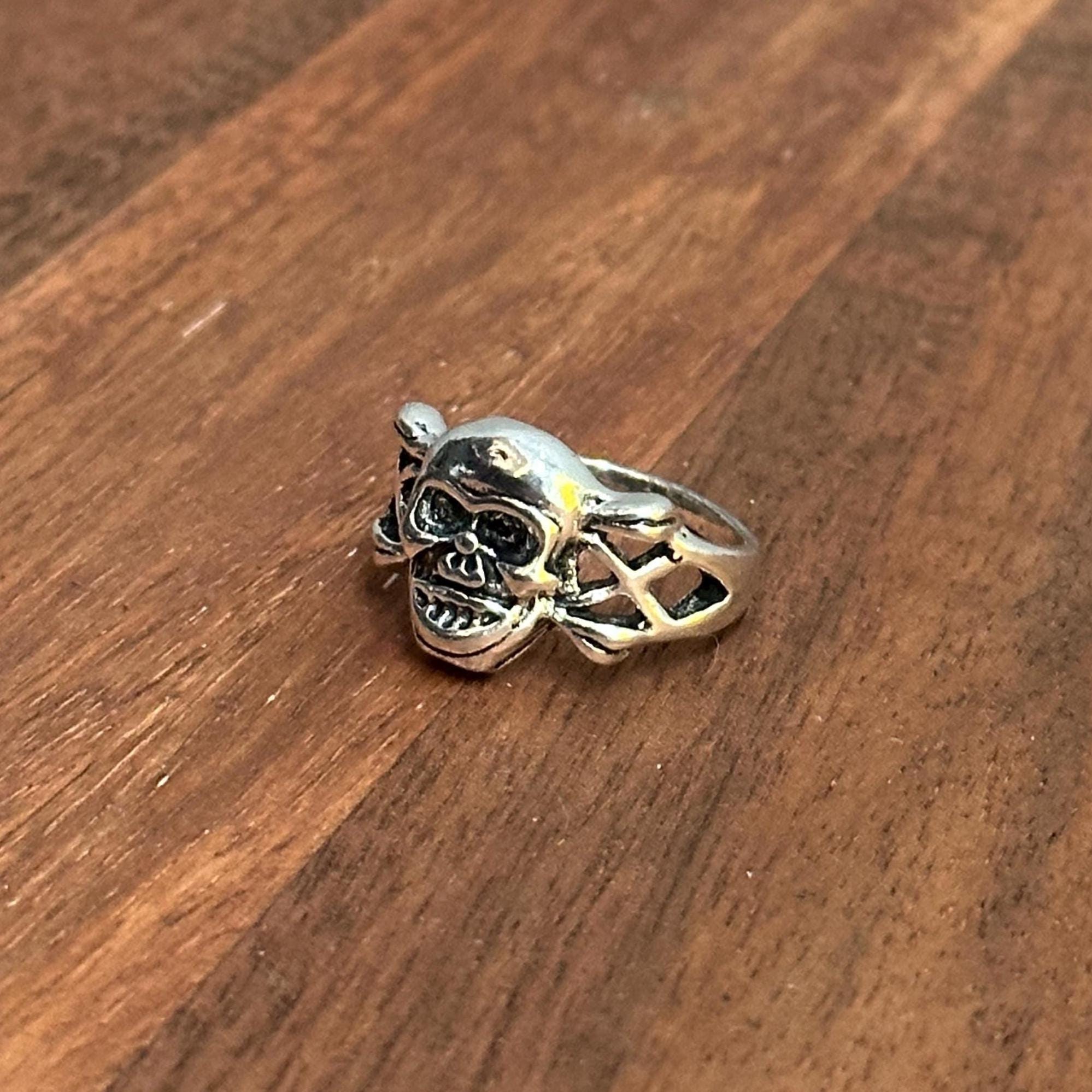 Alternative Gothic Biker XX Skull Ring Silver Tone Halloween Pirate Ring - Various Sizes