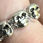 Alternative Gothic Biker Triple Skull Band Ring Silver Tone Halloween Pirate Ring - Various Sizes