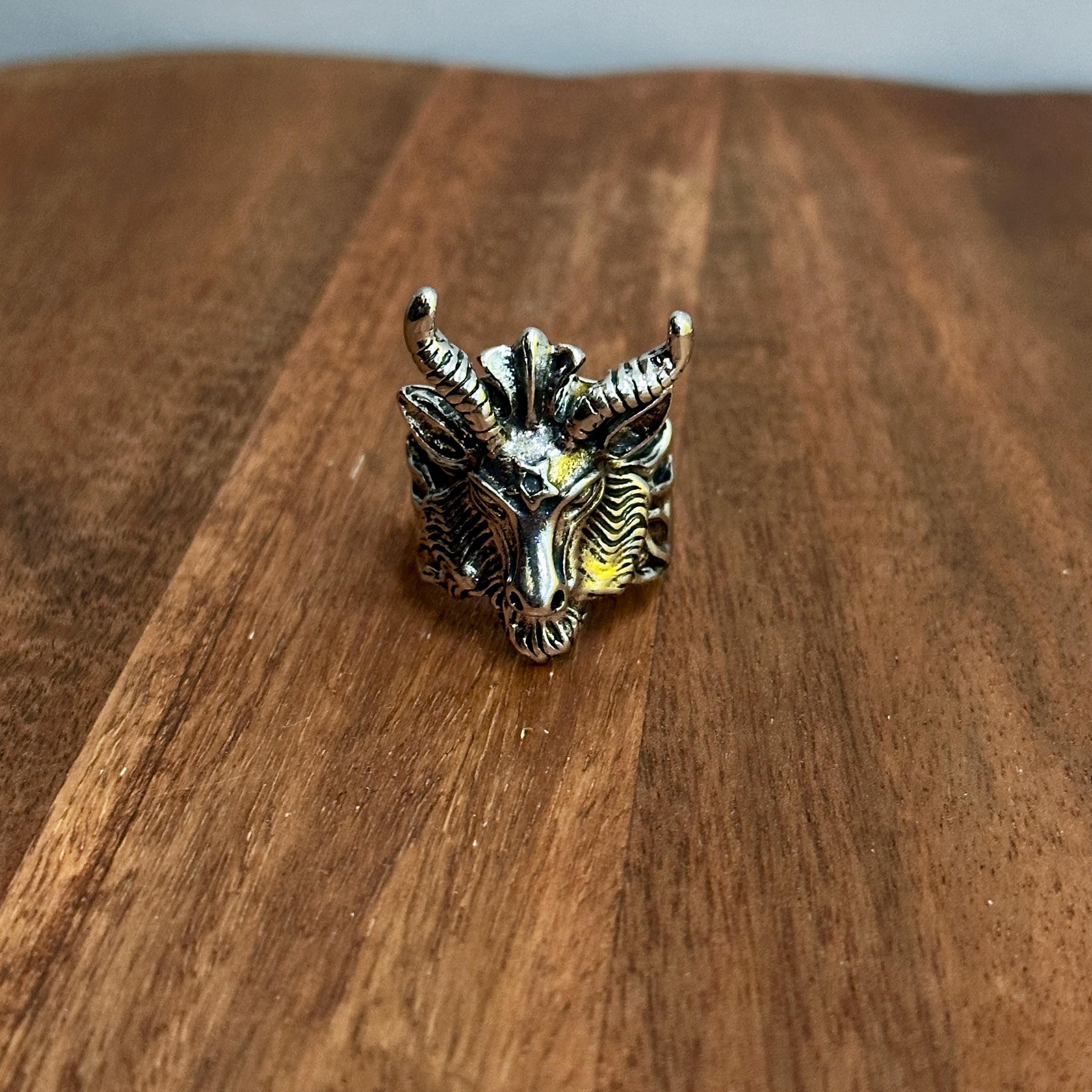 Oversized Mythological Ox Head Ring Alternative Gothic Statement Silver Tone - Size V