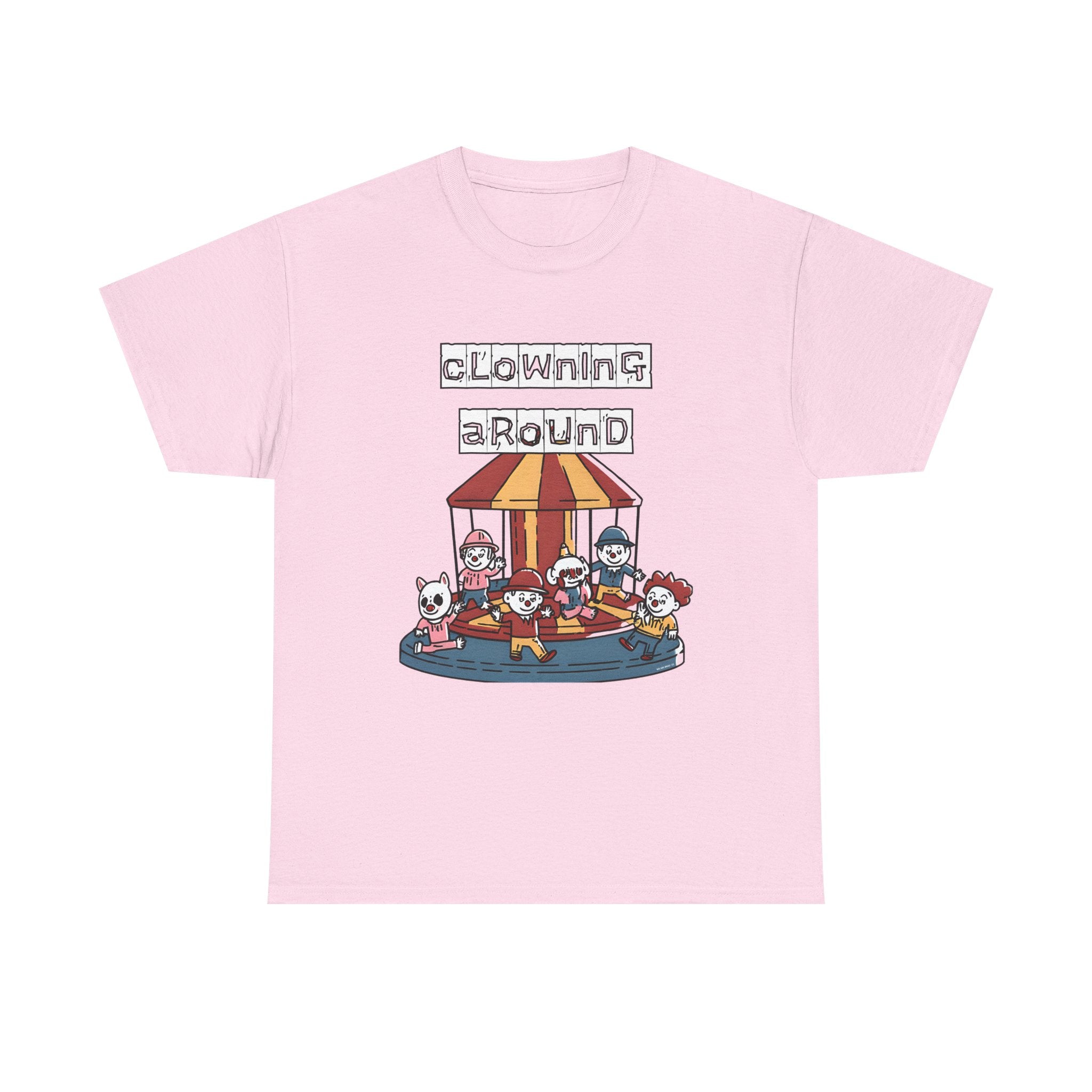 Clowning Around Novelty Printed T-Shirt 100% Cotton Weird Clown Merry Go Round Halloween Tee