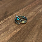 Boho Hippie Tribal Feather Ring Green Black Silver Tone - Size S