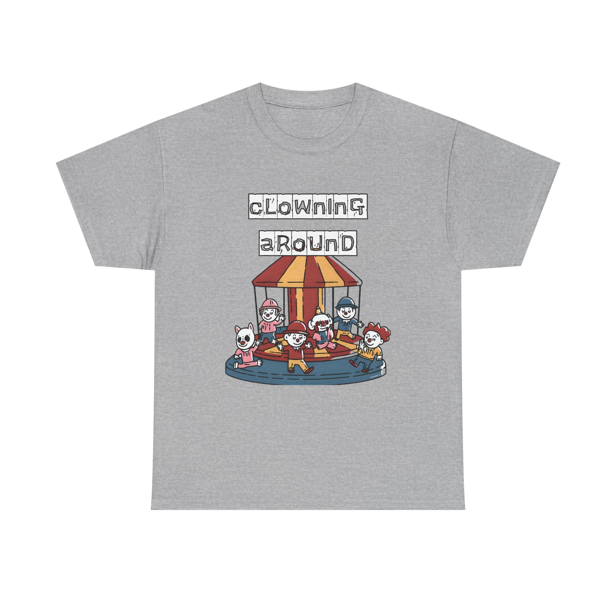 Clowning Around Novelty Printed T-Shirt 100% Cotton Weird Clown Merry Go Round Halloween Tee