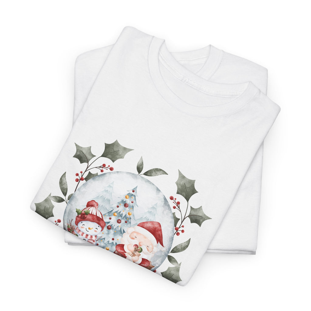 Christmas Snow Globe Printed T-Shirt 100% Cotton Novelty Santa Snowman Xmas Tee Gift