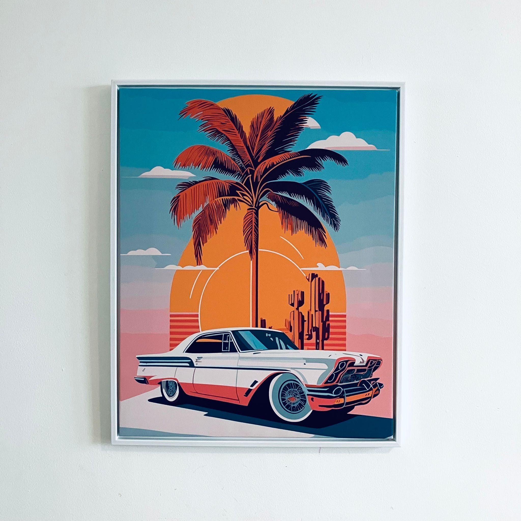 Framed Miami Muscle Car Print 50cm