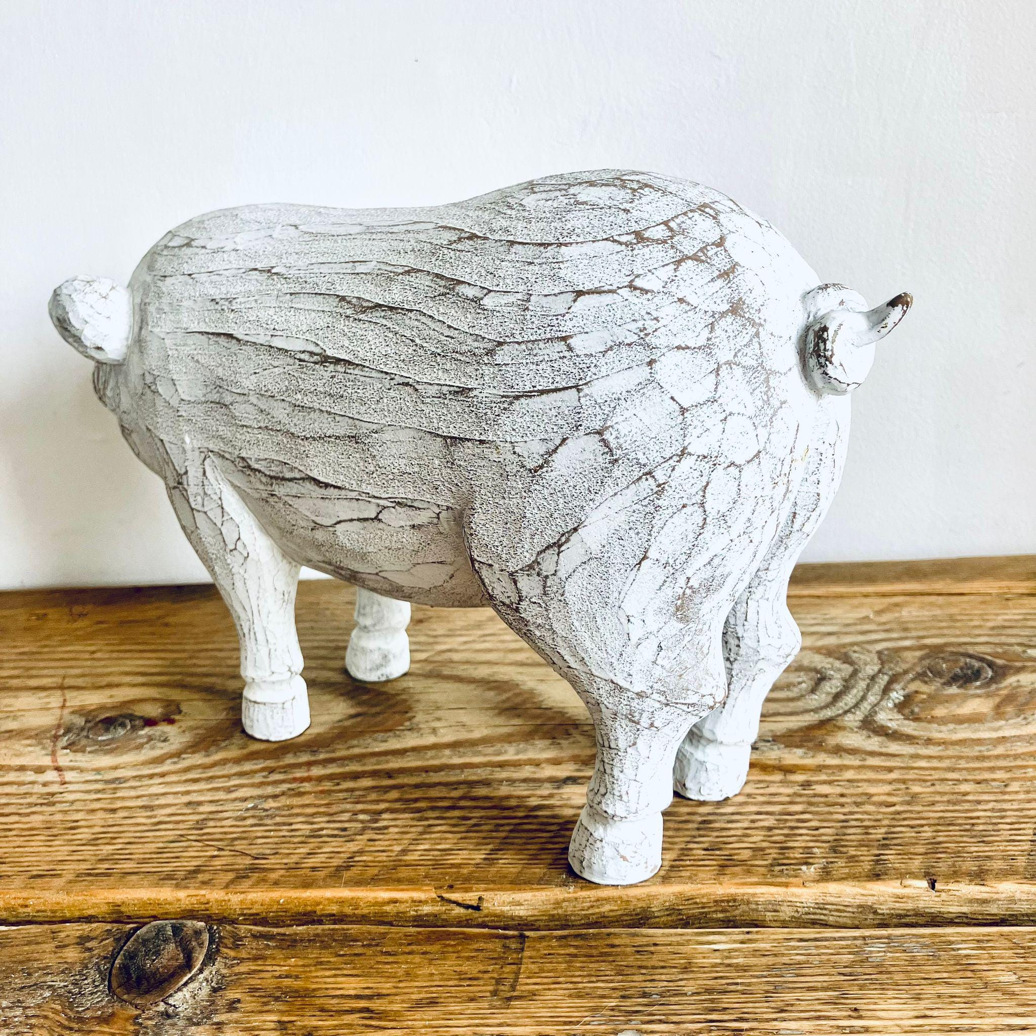 Large Classic Shabby Chic Pig Ornament Figurine White Unique Kitchen Homeware Gift 29cm