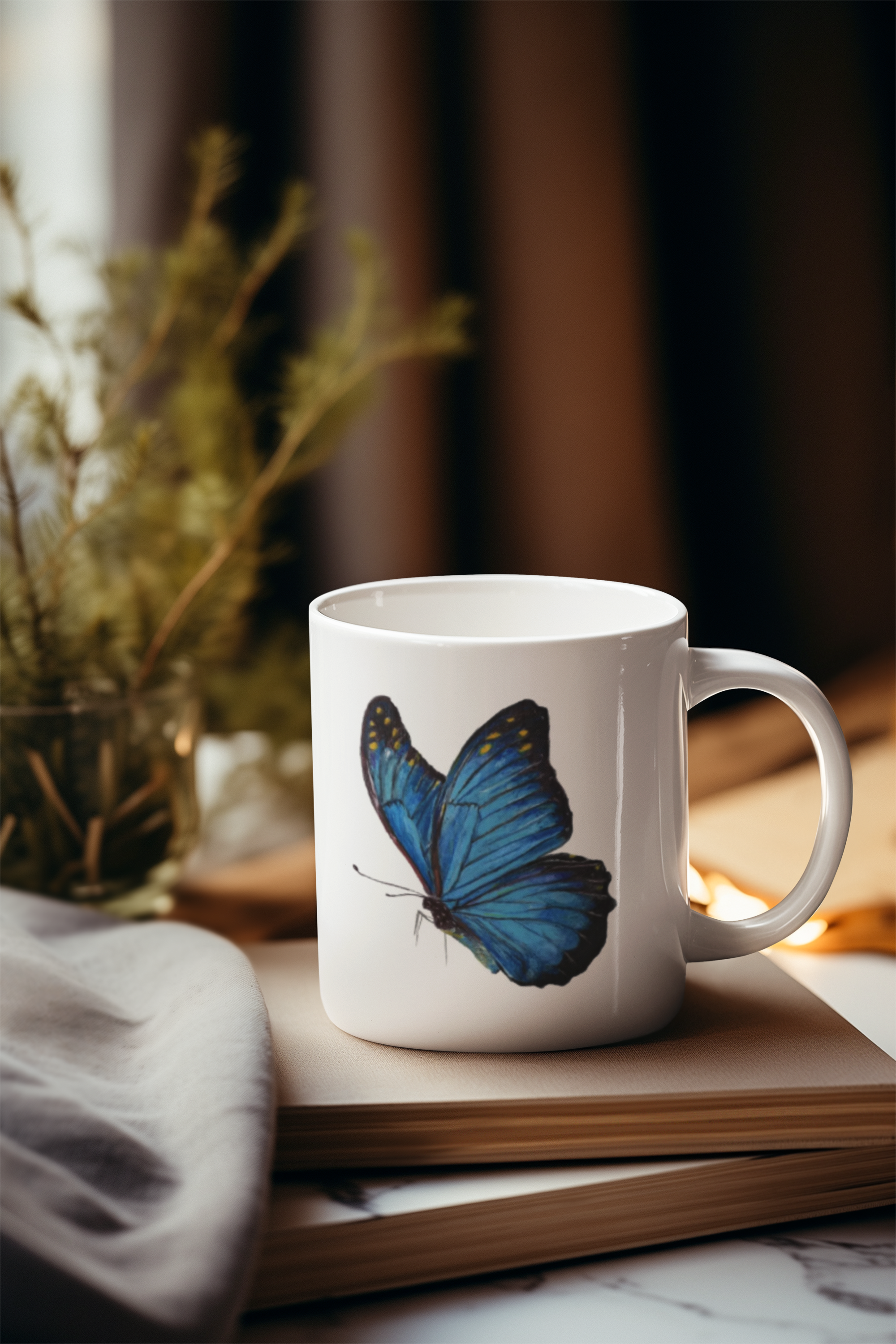 Blue Butterfly Mug – 11oz Ceramic Wildlife Coffee Cup