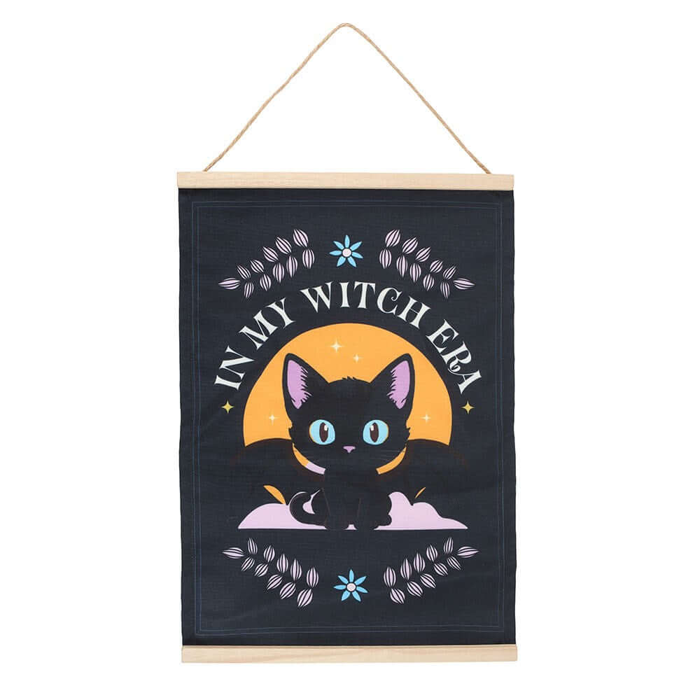 Gothic GiftsIn My Witch Era Bat Cat Fabric Wall Hanging