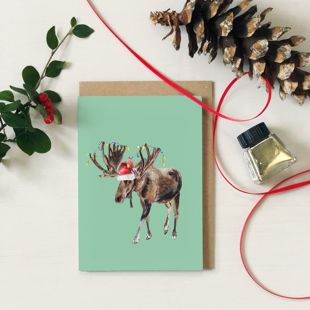 Festive Moose Christmas Card  A6 Greeting Card