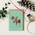Festive Moose Christmas Card  A6 Greeting Card