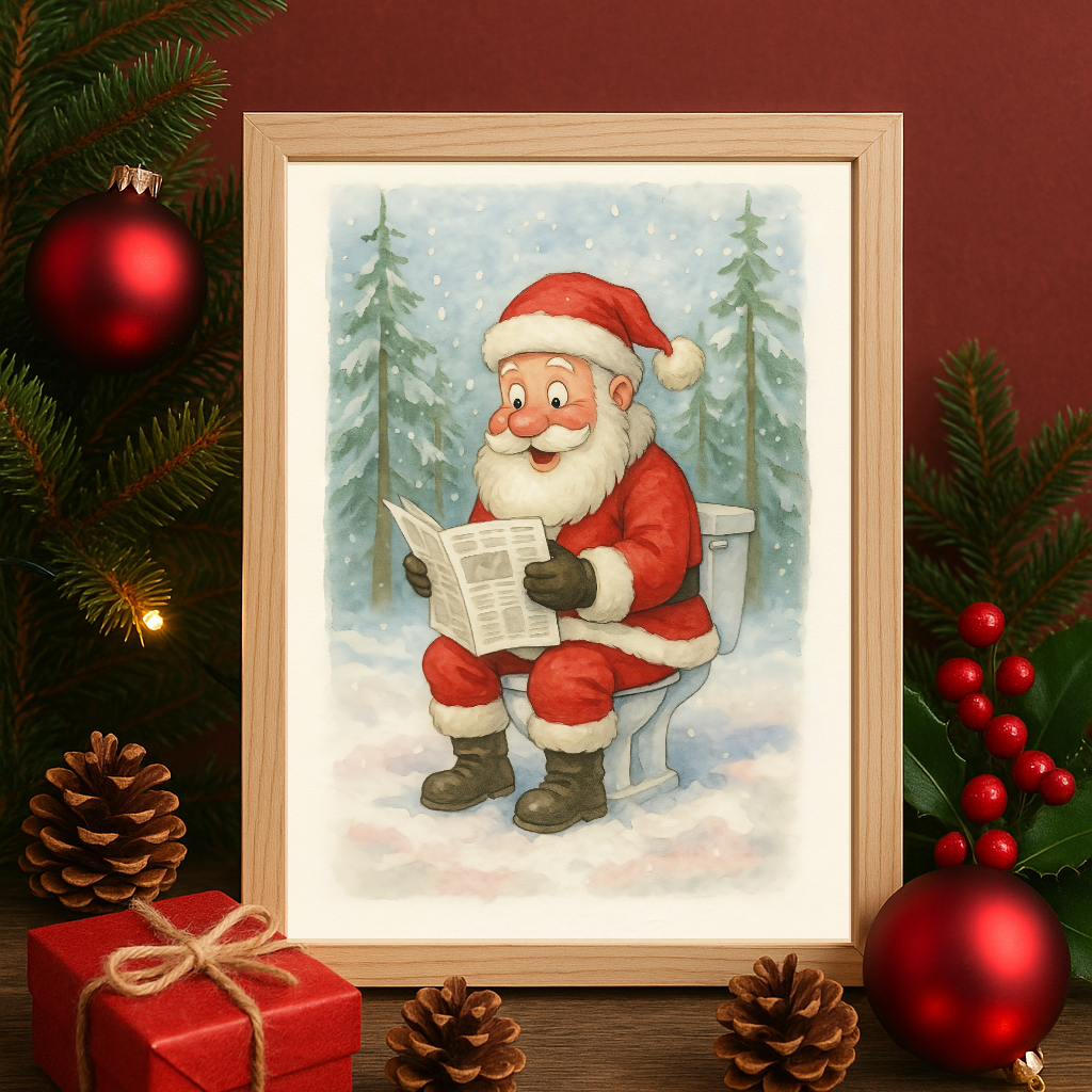 Funny Christmas Santa Toilet Wall Art Print