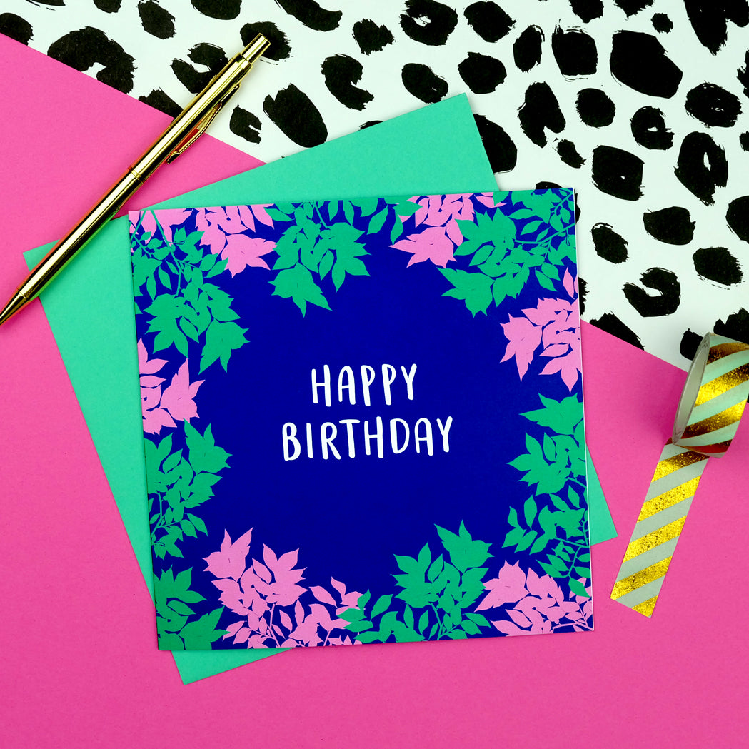Pastel Leaves Birthday Card