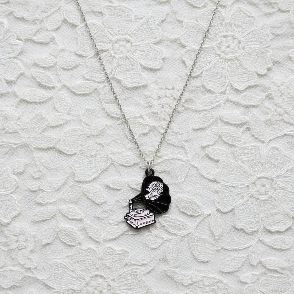 Gothic Pink Record Player Pendant Necklace