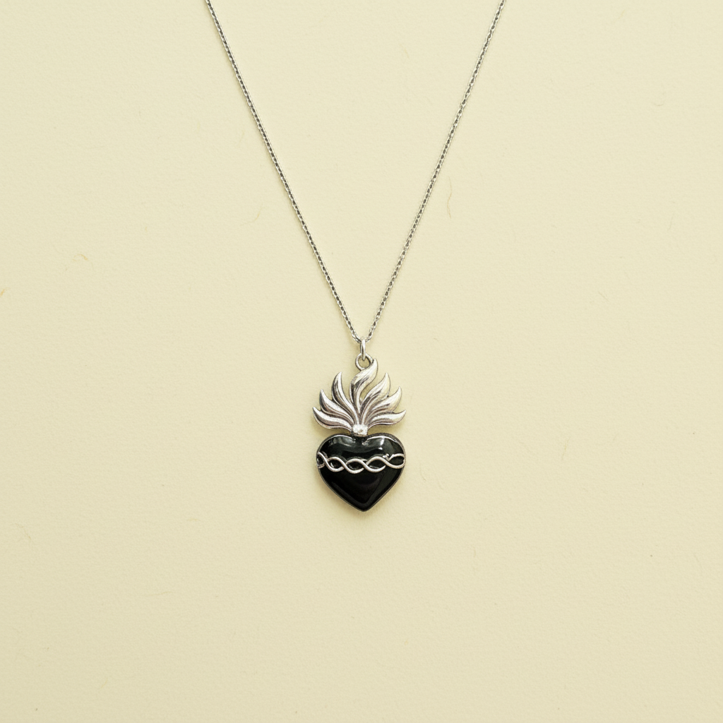 Black Gothic Infinity Heart Pendant Necklace