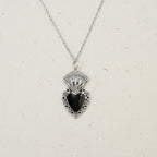 Gothic Feathered Black Heart Pendant Necklace