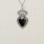 Gothic Feathered Black Heart Pendant Necklace