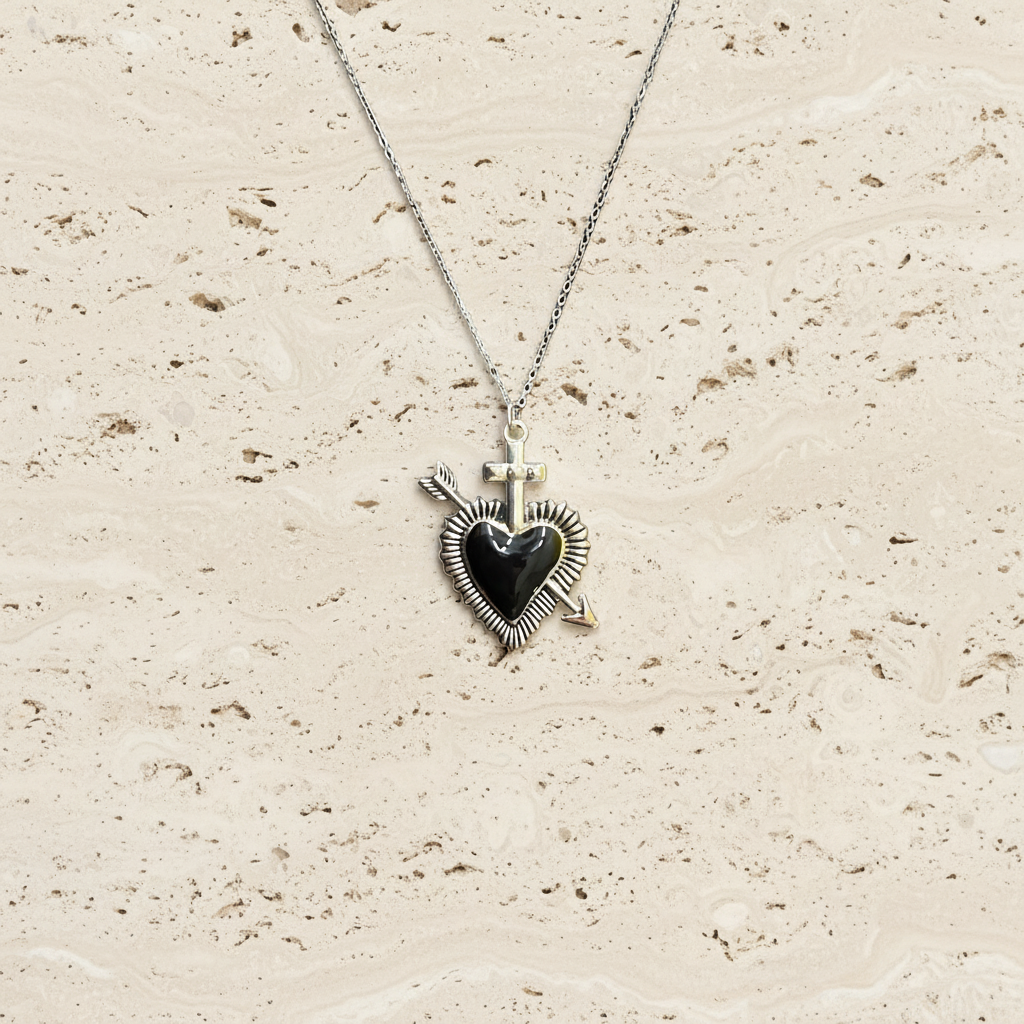 Cupid's Black Heart Pendant Necklace