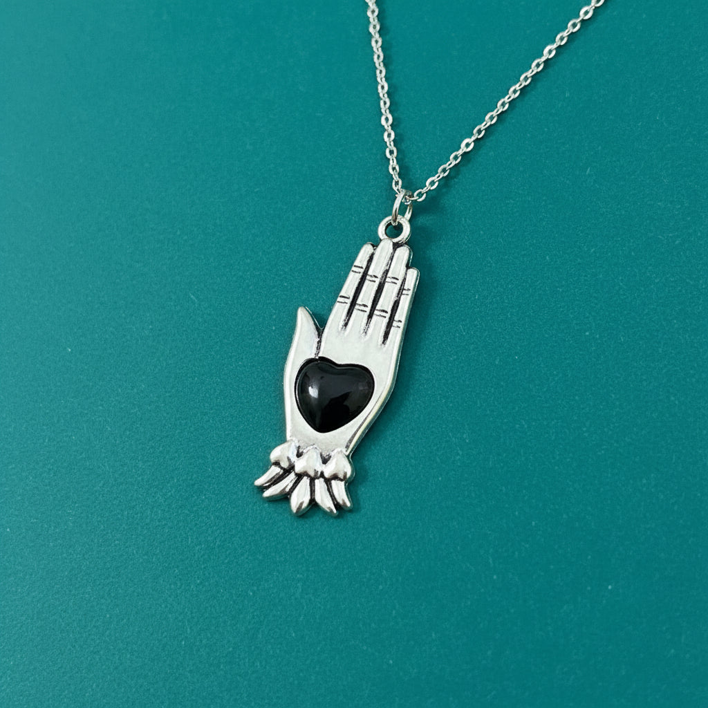 Gothic Black Heart Palm Necklace