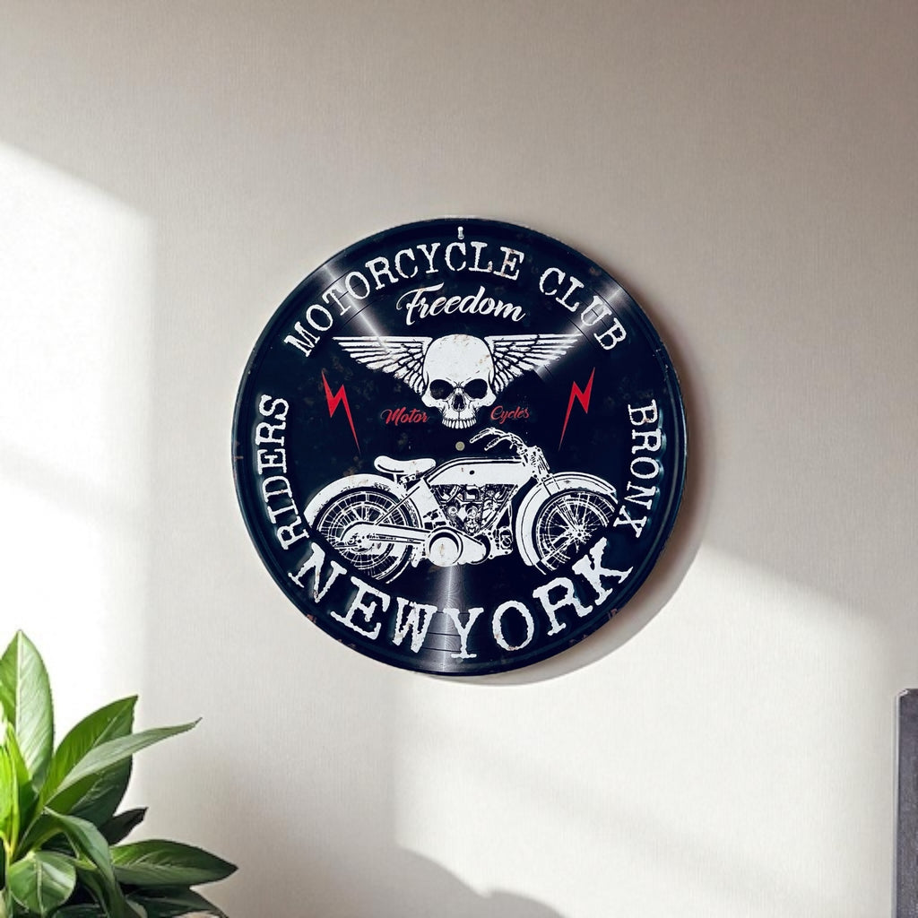 Retro Metal Biker Motorcycle Wall Plaque Sign Skull Riders Grunge Gift 30cm