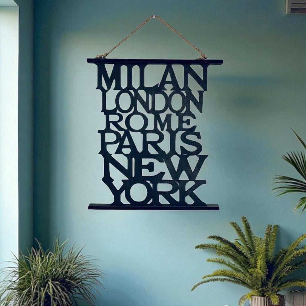 Handmade Famous Fashion Cities Wooden Wall Plaque Hanging Homeware Decor