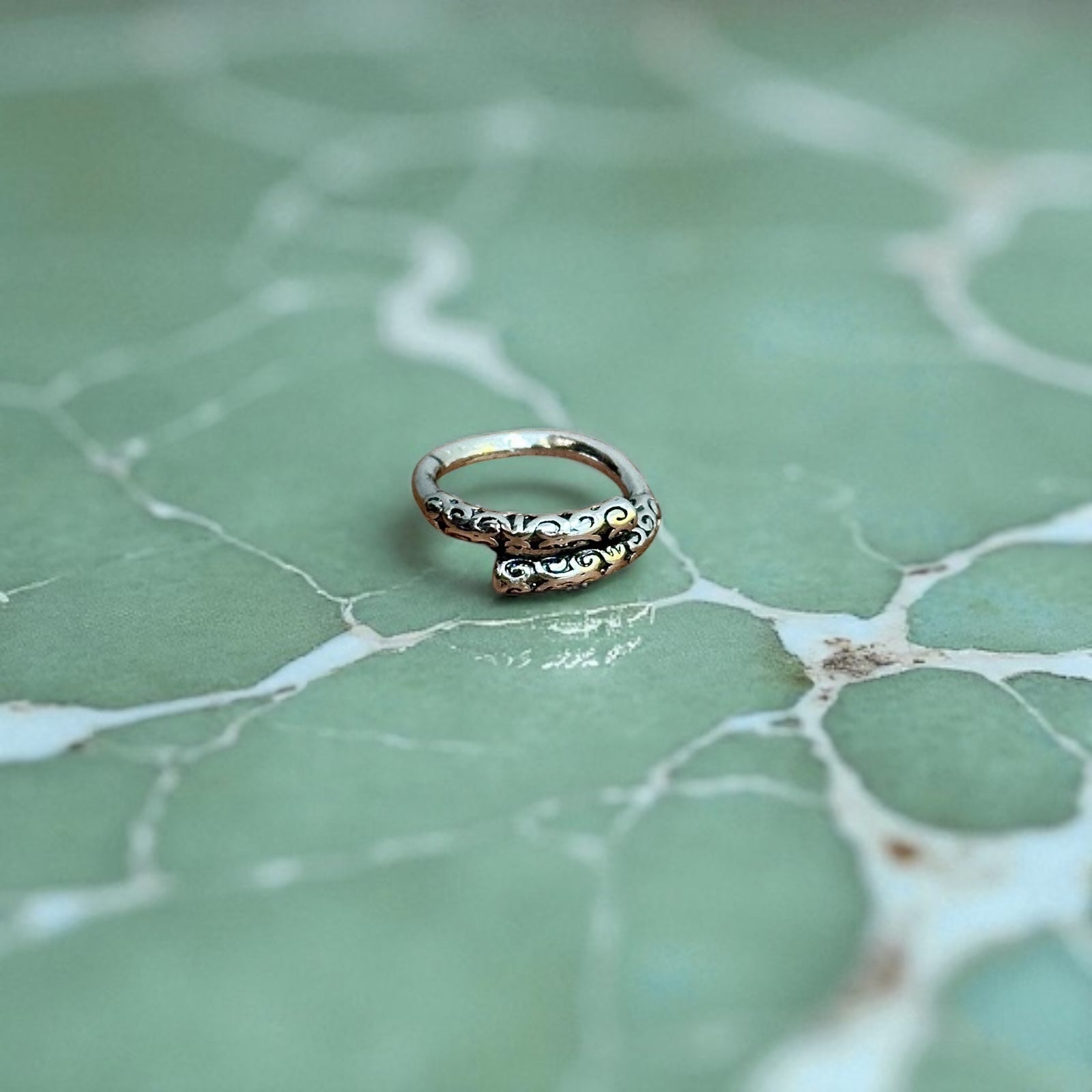 Celtic Patterned Stackable Open Ring Silver Tone - Size P