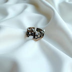 Unique Gothic Knights Templar Black Iron Cross Ring Silver Tone Adjustable - Size T