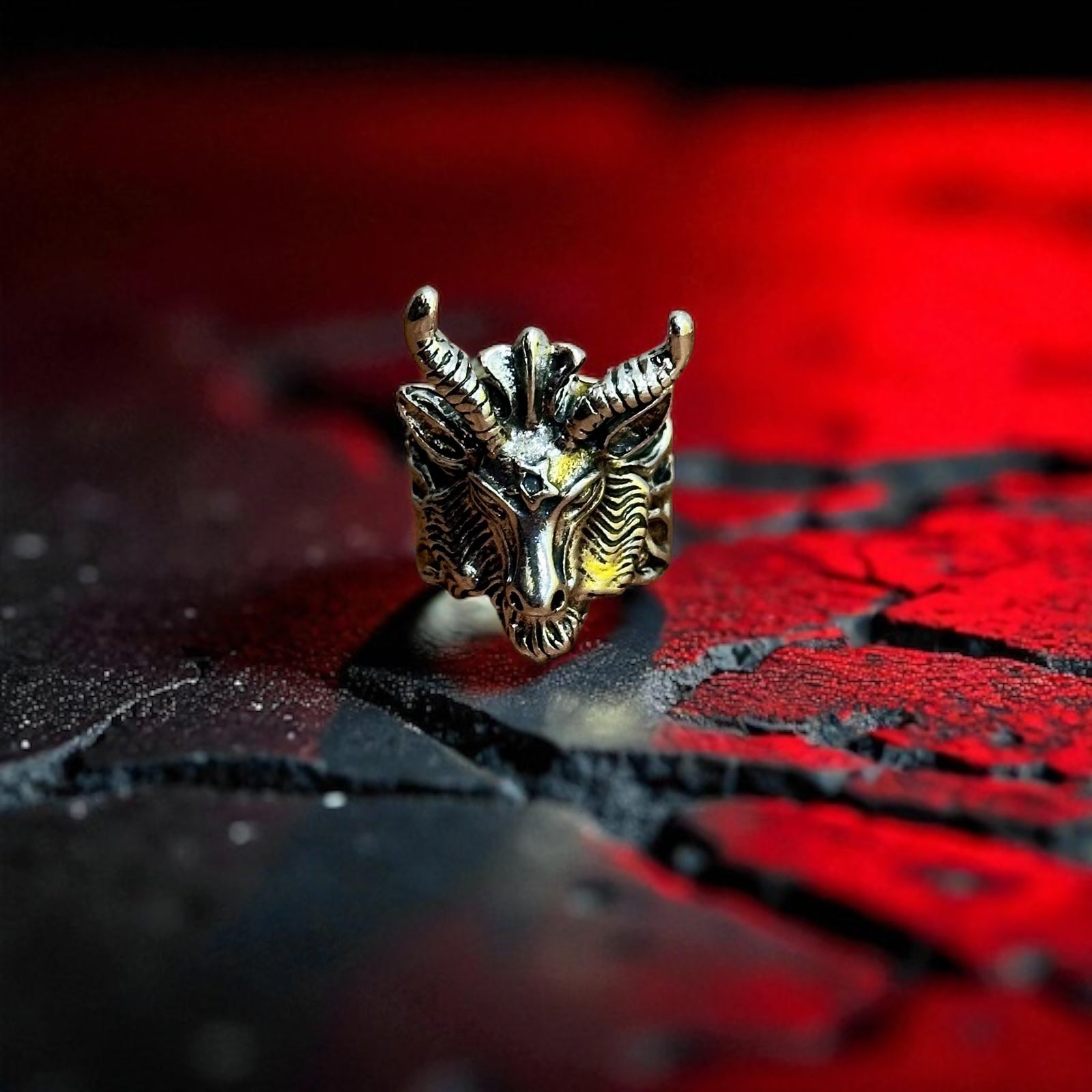 Oversized Mythological Ox Head Ring Alternative Gothic Statement Silver Tone - Size V