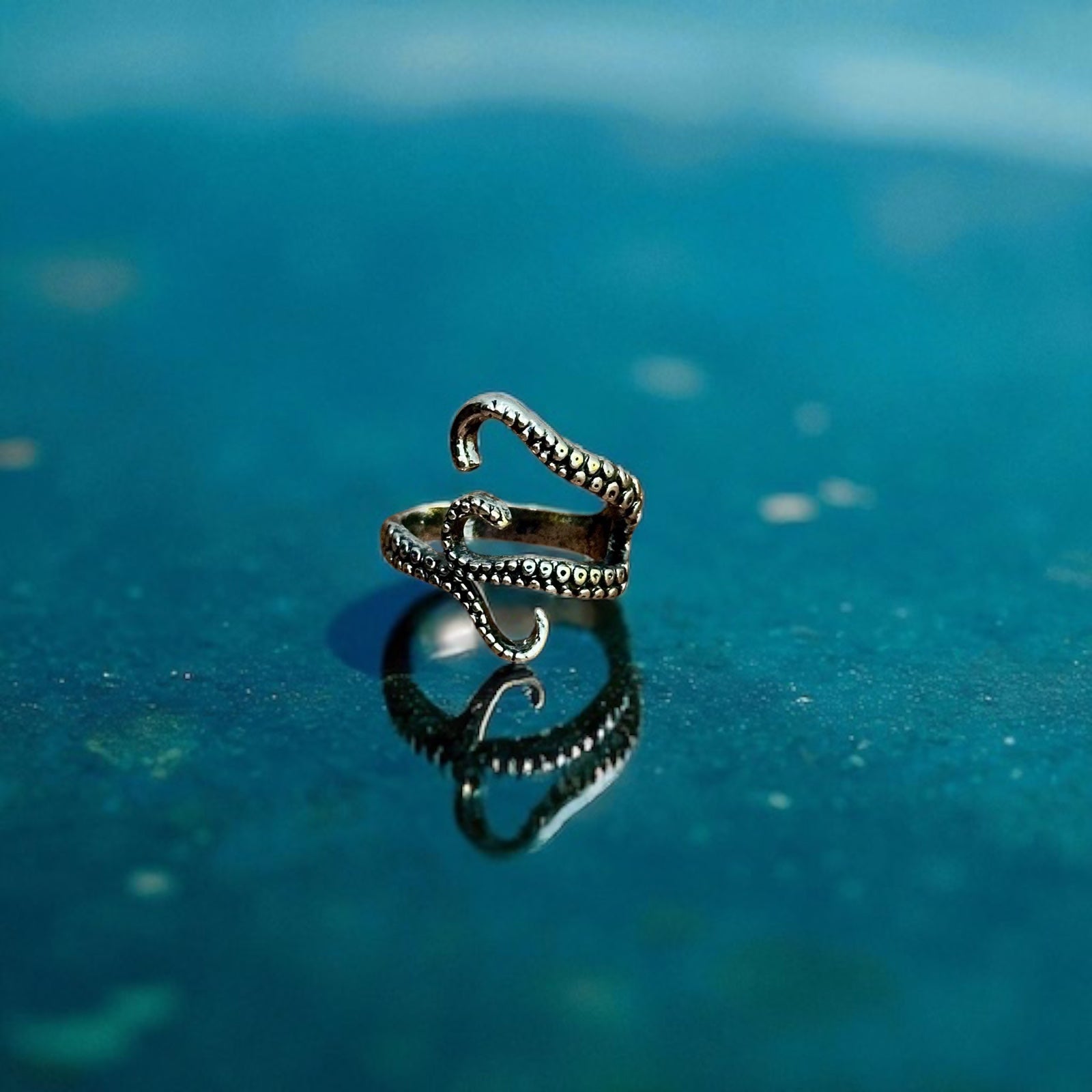 Alternative Creepy Gothic Tentacle Ring Darkened Silver Tone - Size Q 1/2