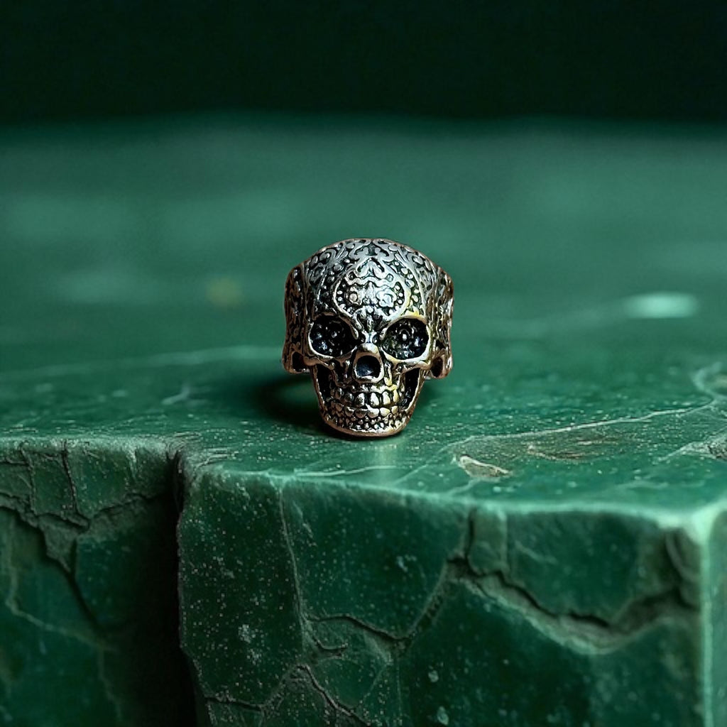 Alternative XL Chunky Gothic Sugar Skull Ring Statement Piece Silver Tone - Size T 1/2